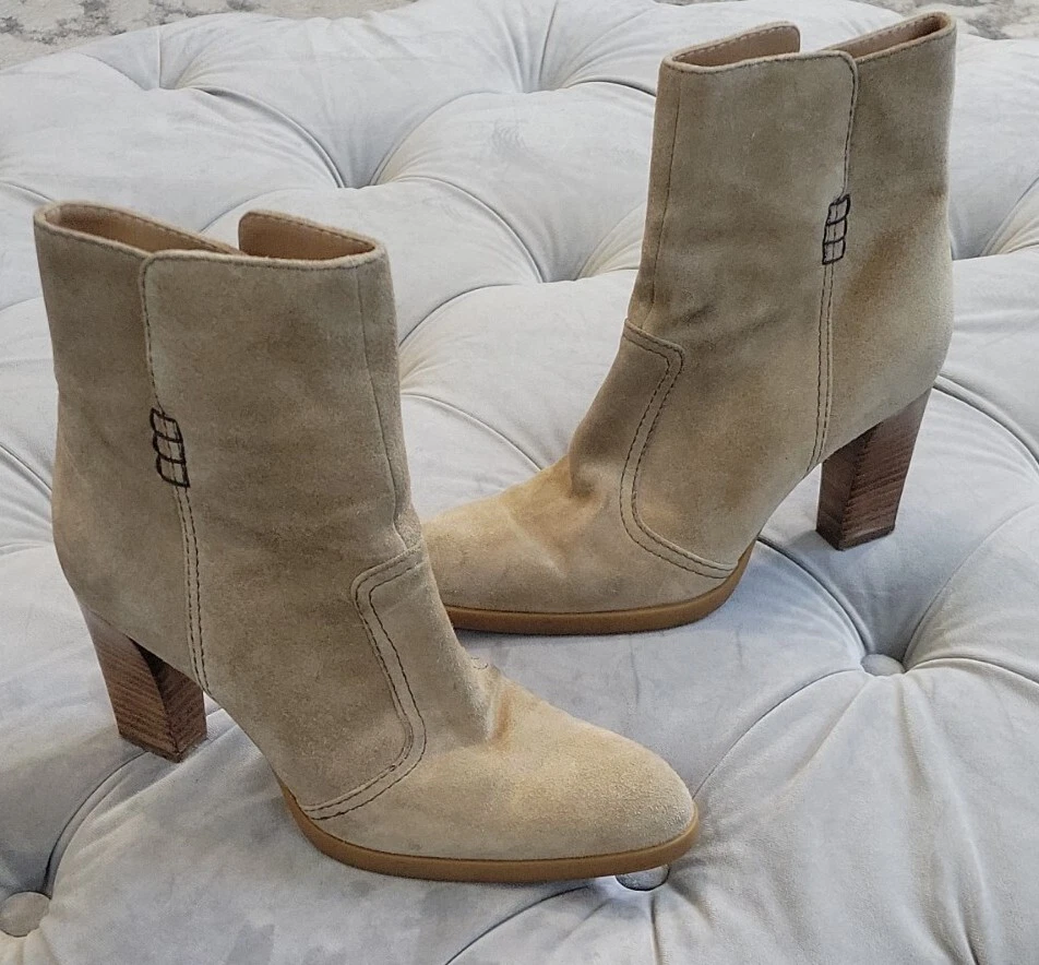 TOD’S Stivaletti Tod's marrone chiaro in pelle scamosciata con cerniera plateau tacchi alti scarpe da donna 36 6