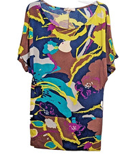 Miuse Stretch Knit Floral Abstract Sweater Dress Tunic Pullover Large Knit USA