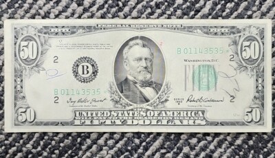 1950 $50 Dollar Bill Vintage Old STAR Note Low Serial B01143535* Cool  Collector