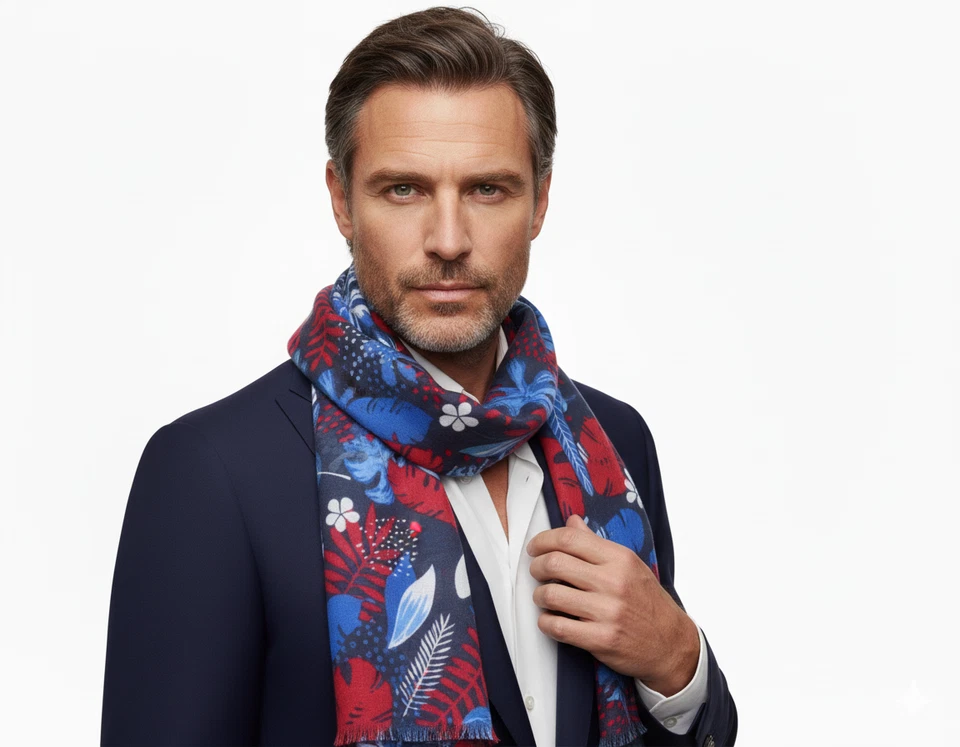 NUEVO CON ETIQUETAS BUFANDA KITON azul floral modal 70x180 cm hecho a mano extralujo Italia Foto 2 de 4