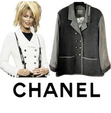 Chanel Vintage 1991 Black Tweed Jacket 1995 Logo 38 40 42 6 8 10 Coat Top M L