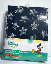Disney Baby Mickey Mouse Hello World Fitted Crib Sheet Navy - Brand New, Sealed