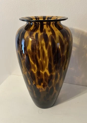 Italian Art Glass Murano Vetri Artistici Tortoise Shell Large Glass Vase
