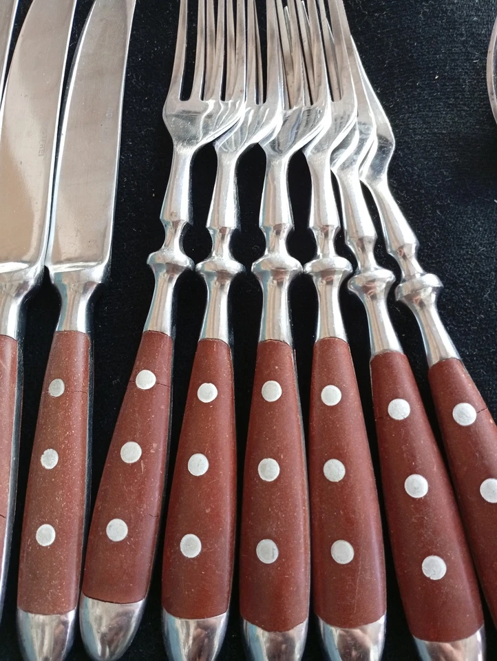 edles Landhaus Bistro Jagd Nieten Besteck 24 teilig braun 6 Pers. edelstahl - Bild 4 von 4