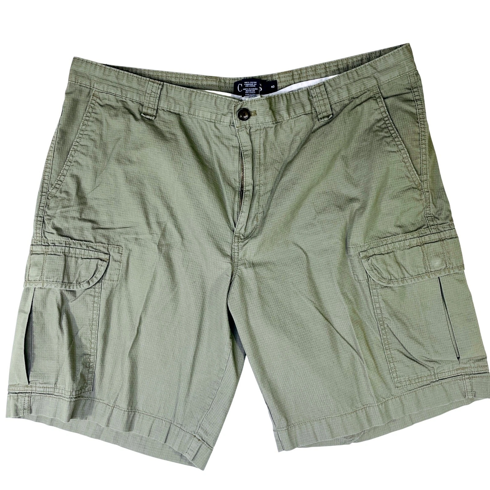 Chaps Mens 40 Cargo Shorts Olive Green Ripstop 100% Cotton Multi Pocket Hiking