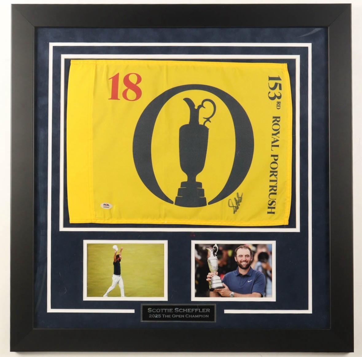 Scottie Scheffler Signed 2025 153rd Open Portrush Framed Golf Flag Auto PSA COA
