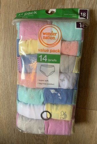 New Wonder Nation Girl’s Size 18 Super Soft Multi Colored 14 Pack Briefs