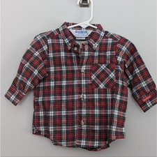 NEW Osh Kosh Flannel Plaid Button Down Made in USA 12 Month Deadstock Red Green