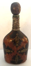 Vintage Itailian Leather Covered Decanter Bottle w/intricate Design - 13" Tall