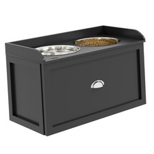Pet Food Storage Furniture with Raised Bowls Spacious Dog Feeding Station Black