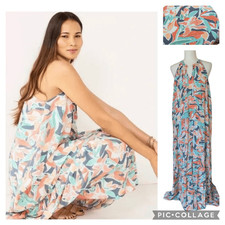 Nine West Tiered Pleasant Floral Maxi Dress Green Orange Blue Gray Size XL
