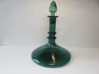 Vintage Blenko Green Art Glass Decanter w/ Stopper- Ship Bottom w/ 2 Neck Rings