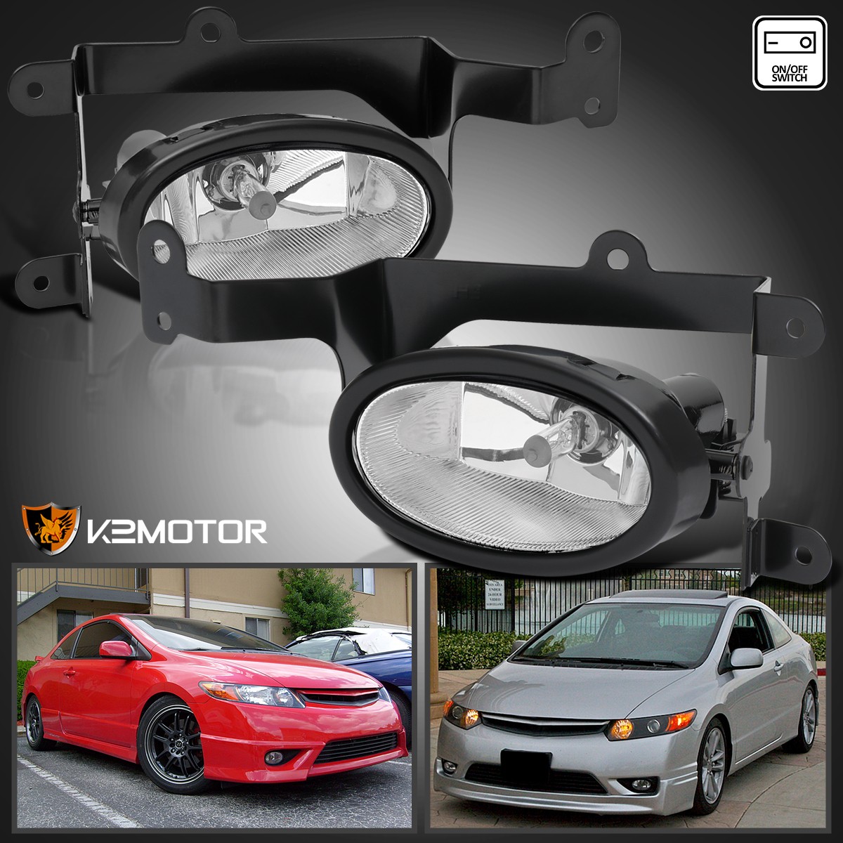 Fits 2006-2008 Honda Civic 2Dr Coupe Si Clear Lens Bumper Lamp Fog Lights+Switch