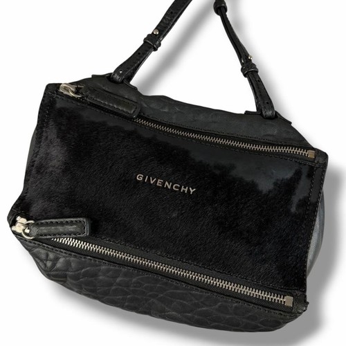 GIVENCHY Pandora Shoulder Bag Black Calf Hair Leather Crossbody Handbag Used