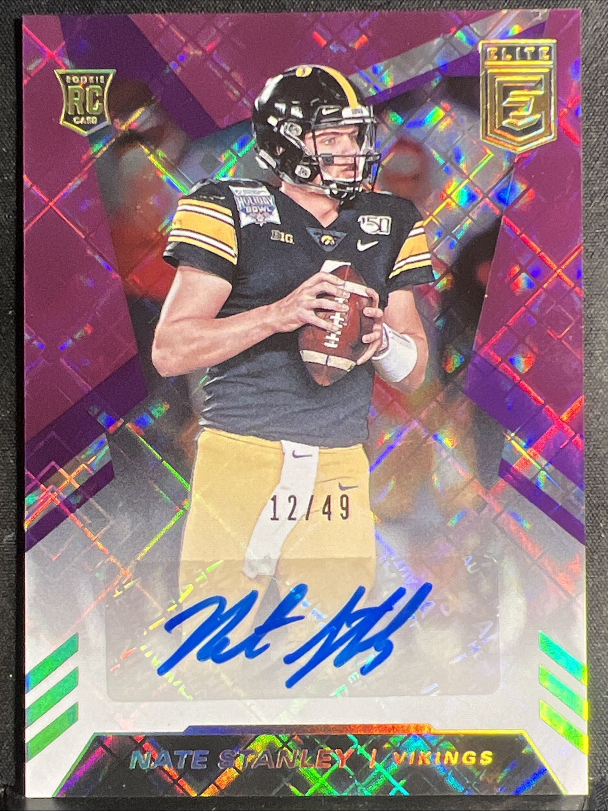 2020 Panini Donruss Elite Rookie Purple /49 Nate Stanley #RA-NS Auto RC