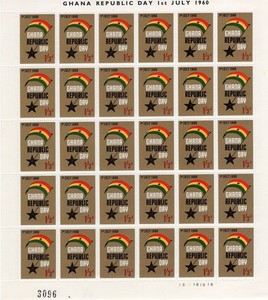 SC# GH79 - 1⅓d Ghana 1960 Republic Day — Full Uncut Sheet of 30 - Mint NH