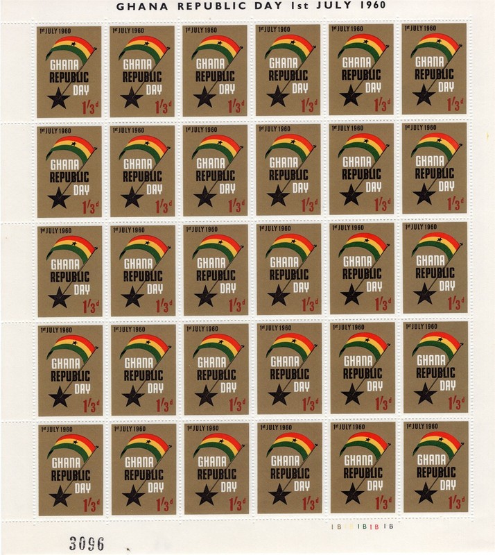 SC# GH79 - 1⅓d Ghana 1960 Republic Day — Full Uncut Sheet of 30 - Mint NH