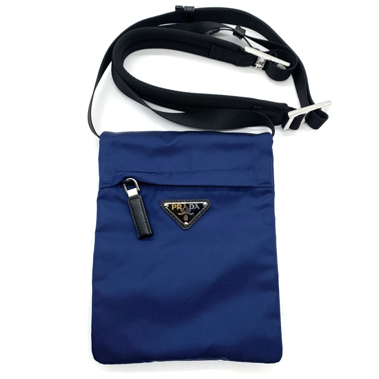 Prada — PRADA Nylon Triangle Logo Shoulder Bag, Blue, Crossbody, 2VH059, PRADA, A-Rank