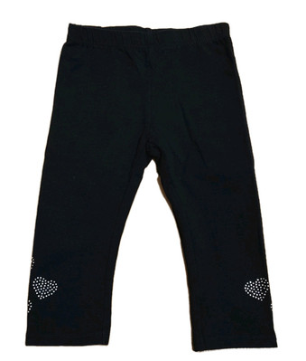 Leggings Gr. 110 Capri schwarz m. Herzen aus silbernen Steinchen neuwertig