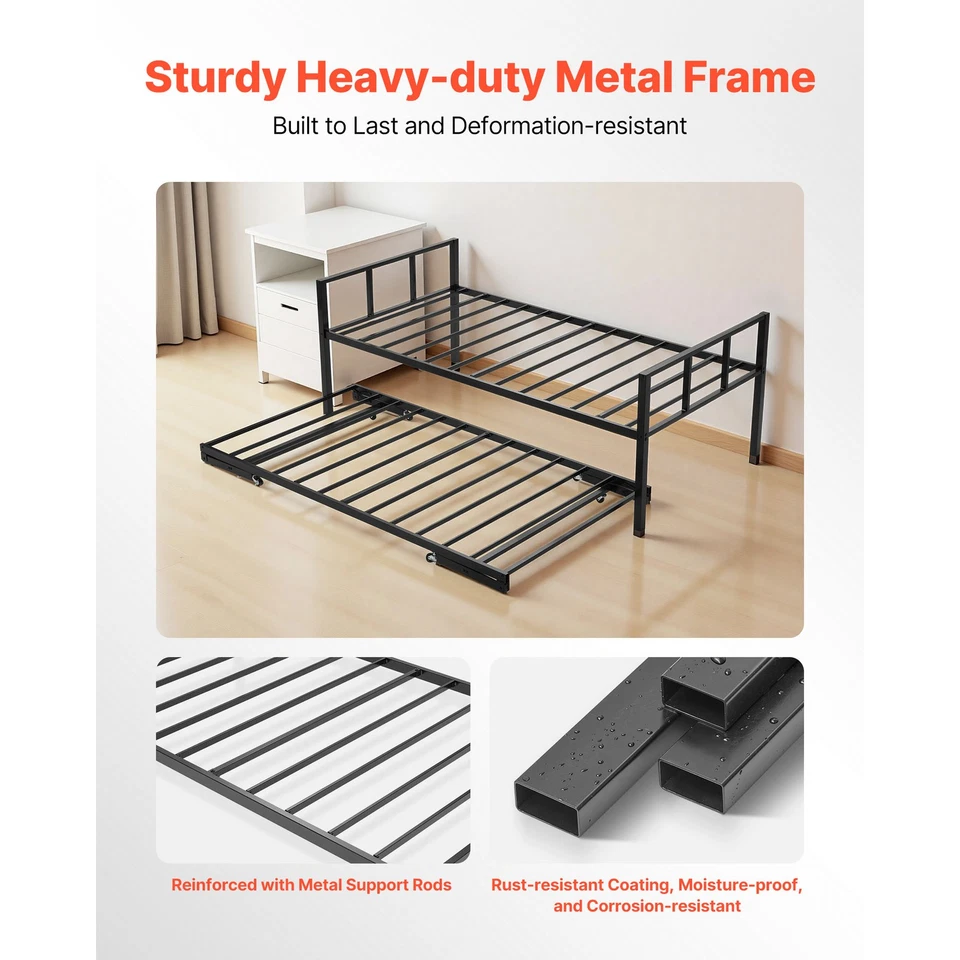 Uimoso Twin Size Daybed Frame Cama de día de metal con nido y listones de metal Foto 4 de 4