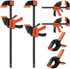 6-Pack Woodworking Bar Clamps, 12" & 6", Quick-Release F Clamps 150lbs