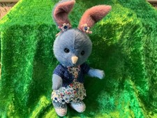 Bella a handmade collectors bunny in blue silky faux fur