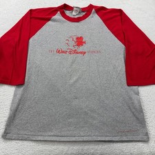 Vintage Walt Disney Studios Mickey Mouse Raglan Baseball Tee Gray Red XL