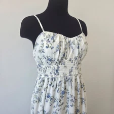 Inspired Hearts Maxi Dress Blue White Floral Cottagecore Corset Renfair Maiden