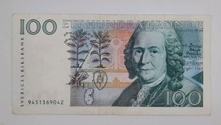 1999 SWEDEN Sveriges Riksbank 100 Kronor SEK Banknote Serial No. 9451369042