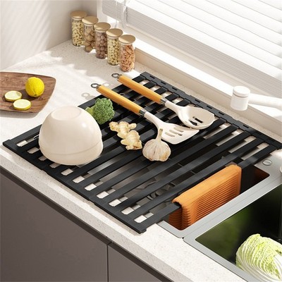 Über Spüle Faltbar Roll Up Geschirr Trockengestell Küche Abtropffläche Platzsparend 45cm