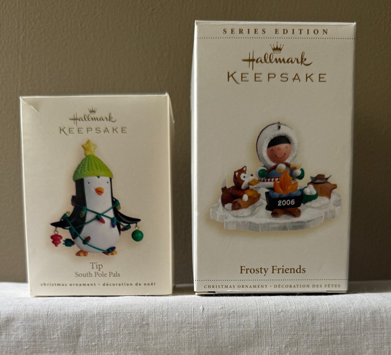 Hallmark keepsake Christmas ornaments - "Frosty Friends" & "Tip" the penguin