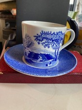 Spode Italian blue & white 250ml coffee cup/mug, with Spode Vermicelli Saucer