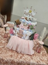Decorative Diaper Cakes. Baby Shower. Gender Reveal. Congratulations Party.