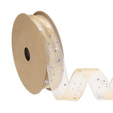 Organza Star Ribbon Wired 1 Inch Wide 20 Yards Gold