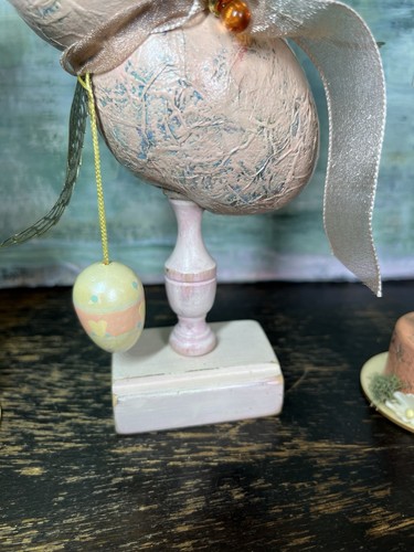 art assemblage handmade 3 PC EASTER CHICK sculpture OOAK paper mache Mixed Media - Picture 7 of 11