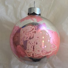 VTG RARE Mercury Glass Christmas Ornament Pink Santa Mica Stencil Made in USA