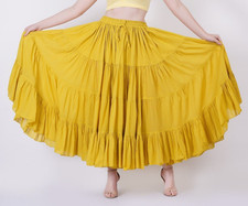 Women's Tribal Boho 25 Yard Skirt Belly Dance Long 100 Cotton Skirt Mustard