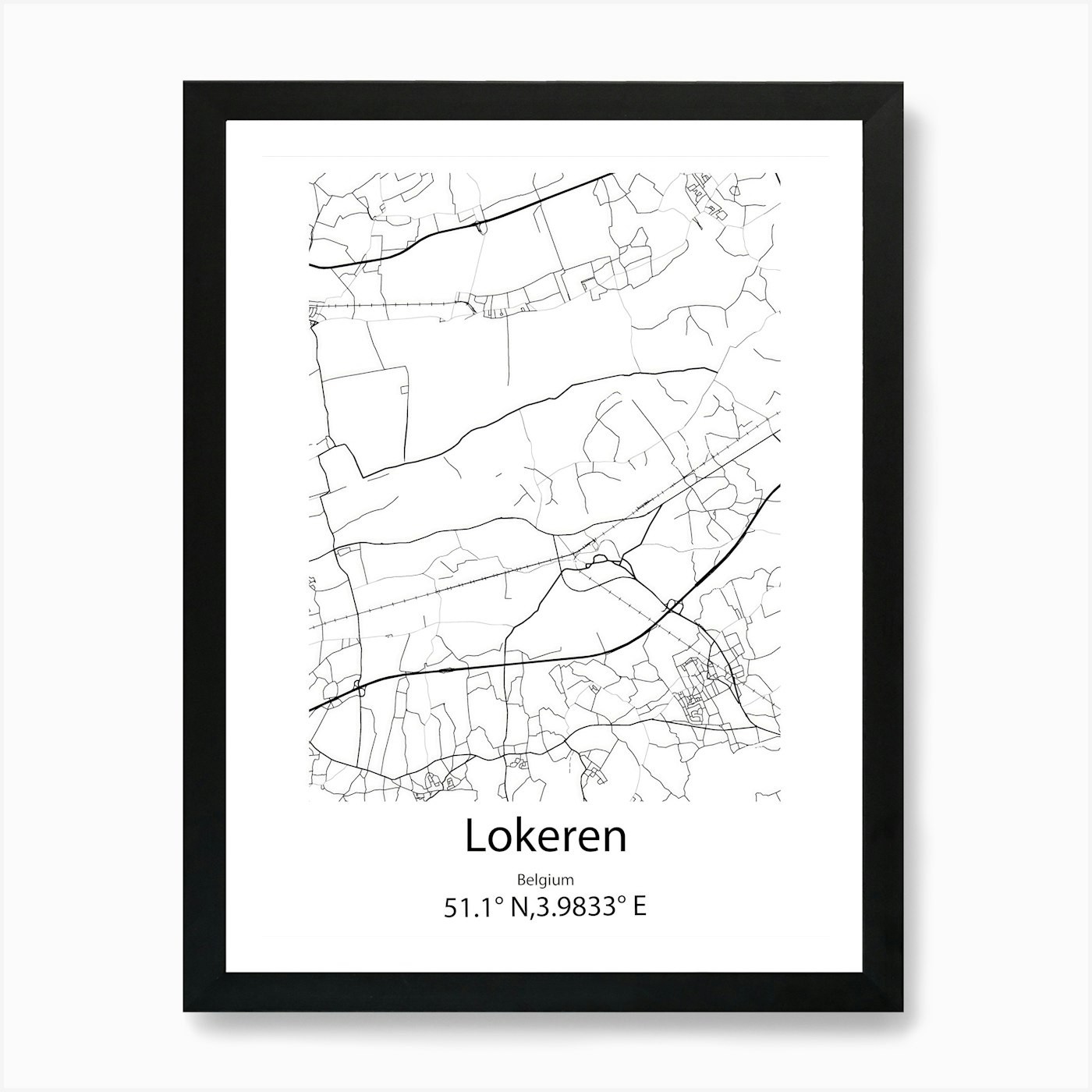 Lokeren,Belgium Minimalist Map Art  Framed Wall Art Poster Canvas Print Picture