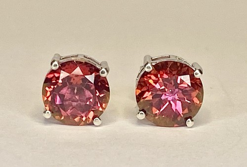 Orecchini vintage argento sterling rosa topazio imperiale 9 mm post perno - Foto 4 di 13