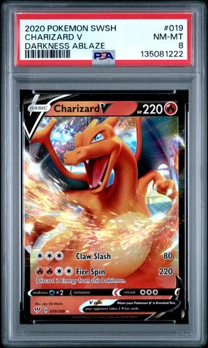 2020 POKEMON SWORD & SHIELD DARKNESS ABLAZE #019 CHARIZARD V PSA 8