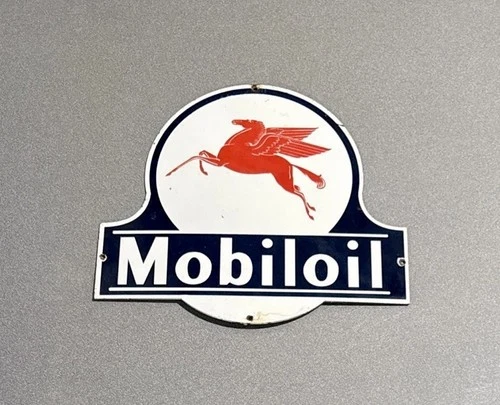 VINTAGE 13” MOBIL PEGASUS GARGOYLE PORCELAIN SIGN CAR GAS TRUCK OIL MOTORCYCLE