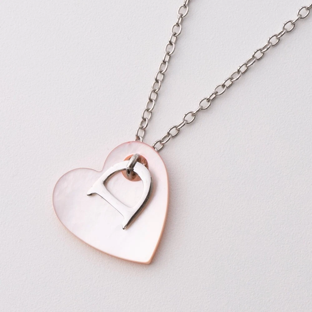 Christian Dior Vintage Silver Toned Heart Necklace with Shell Design CD Logo