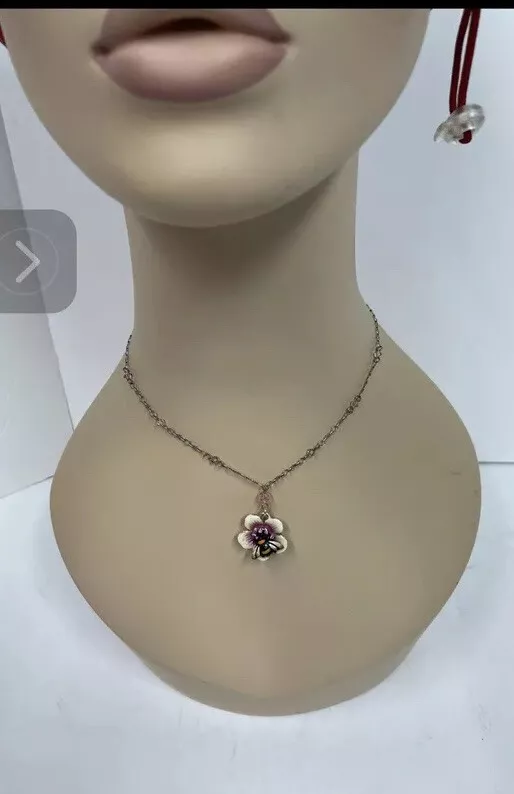 Brighton Enamel Bee Flower Garden Pendant Necklace Crystal