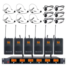 Wireless Microphone System UHF Profession 6 Channel Lavalier  Headset 6 Bodypack