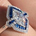 Art Deco Duchess Cut Lab-Created Diamond Double Halo Engagement 925 Silver Ring