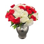 24 HEADS RED WHITE ARTIFICIAL BUNCH ROSES SILK ROSE FLOWER WEDDING BOUQUET DECOR