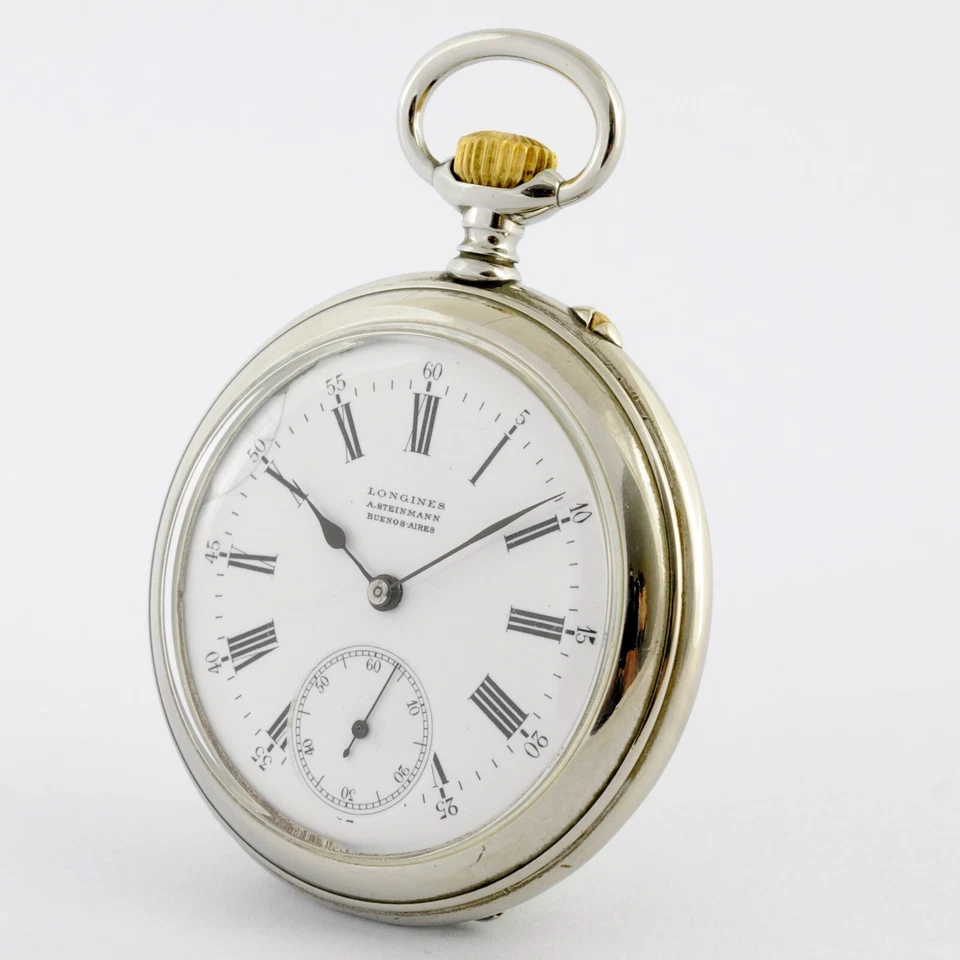 RELOJ BOLSILLO ANTIGUO SUIZO LONGINES ESFERA ESMALTADA CARA ABIERTA CUERDA MANUAL FUNCIONANDO Foto 3 de 4