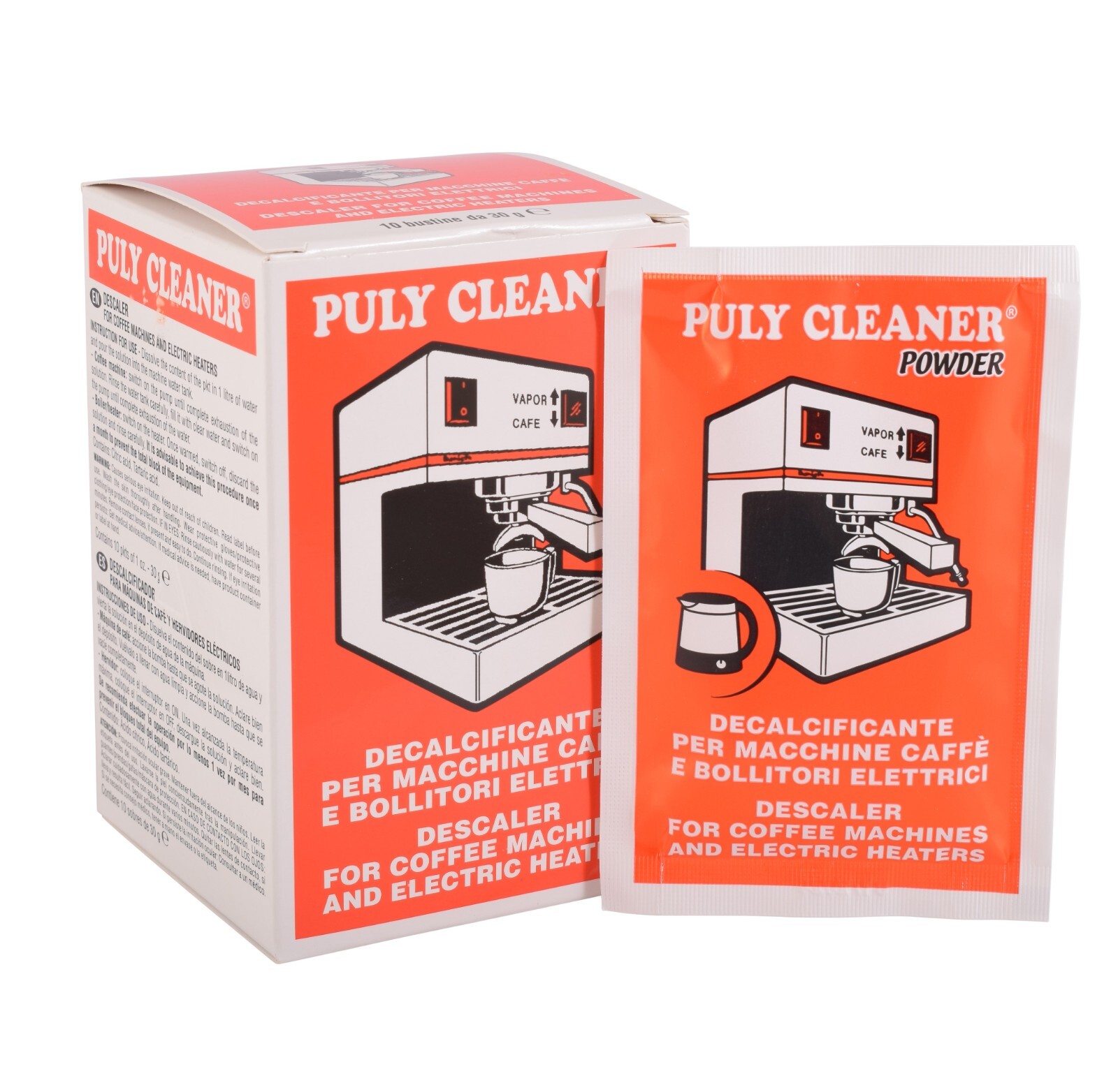 Puly Cleaner Descaler Powder Coffee Cleaning Catering Heaters 10 x 25g packs