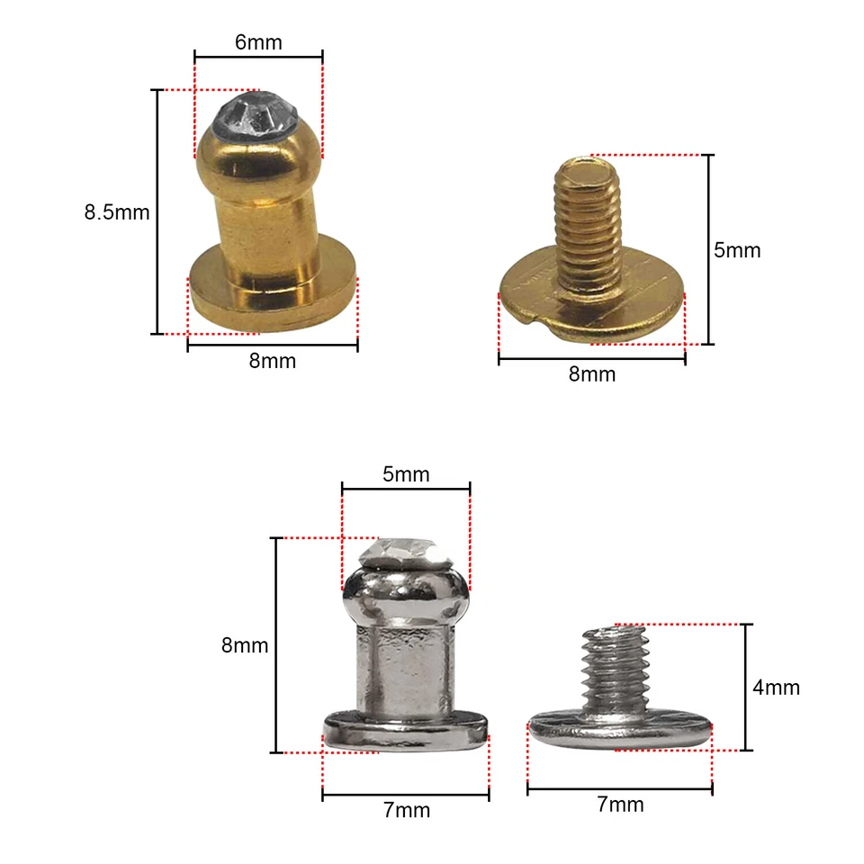 Brillantini Testa Rivetti Chicago Vite Borchie 8x6mm Ottone Oro Argento per - Immagine 2 di 4