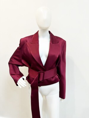 Designer Bianca Spender Size Relaxed Cropped Trench Burgundy